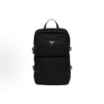 PRADA Re-NylonSaffiano enamel metal triangular logo zipper opening and closing schoolbag backpack backpack Black couple style for both men and women